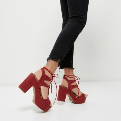 Dark red platform sandals